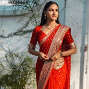 Woven Zari Border Viscose Georgette Saree with Unstitched Blouse