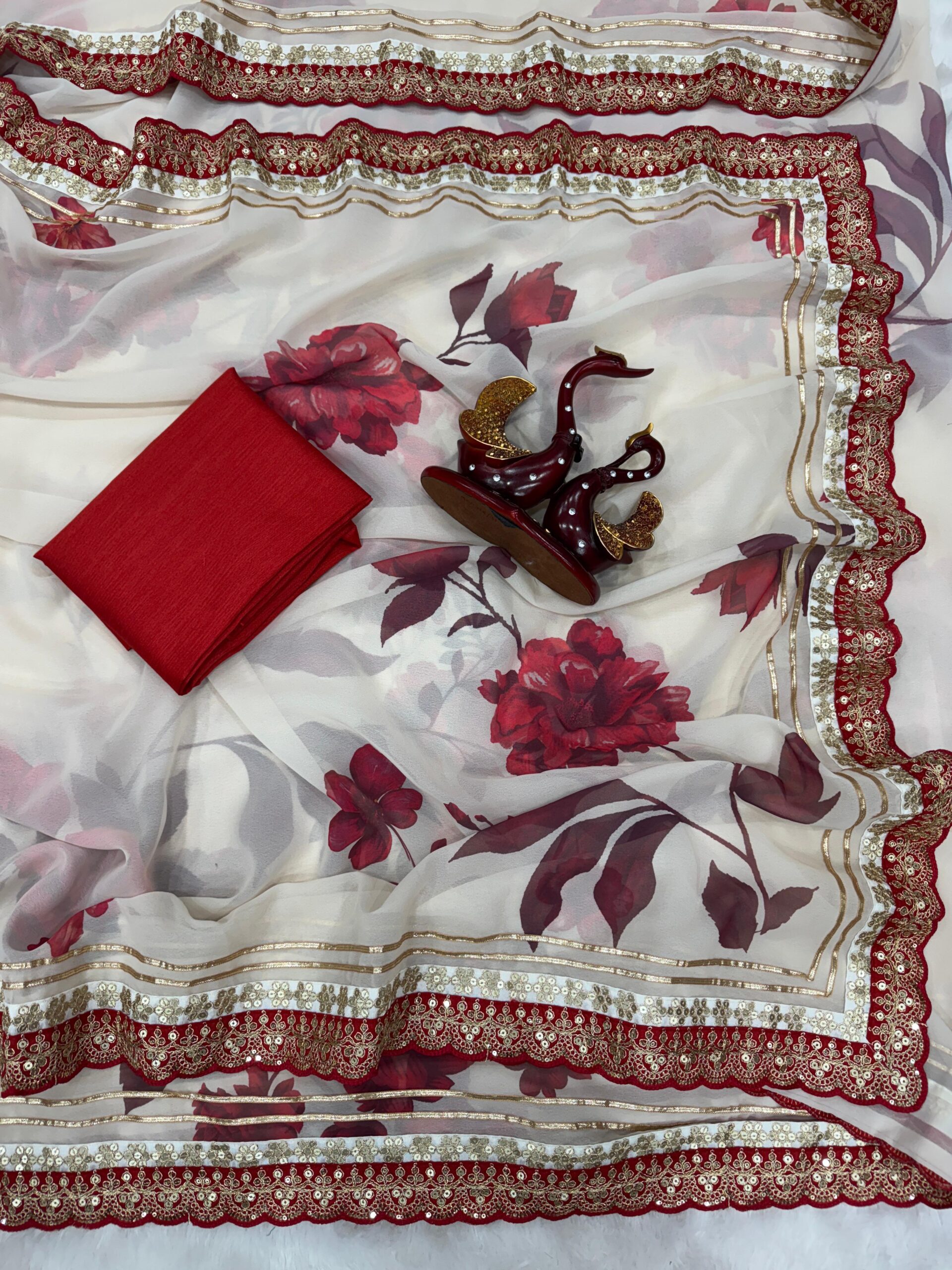 Soft Georgette Floral Printed Saree with Gota Patti Lace Border – NC-5551 - Image 9