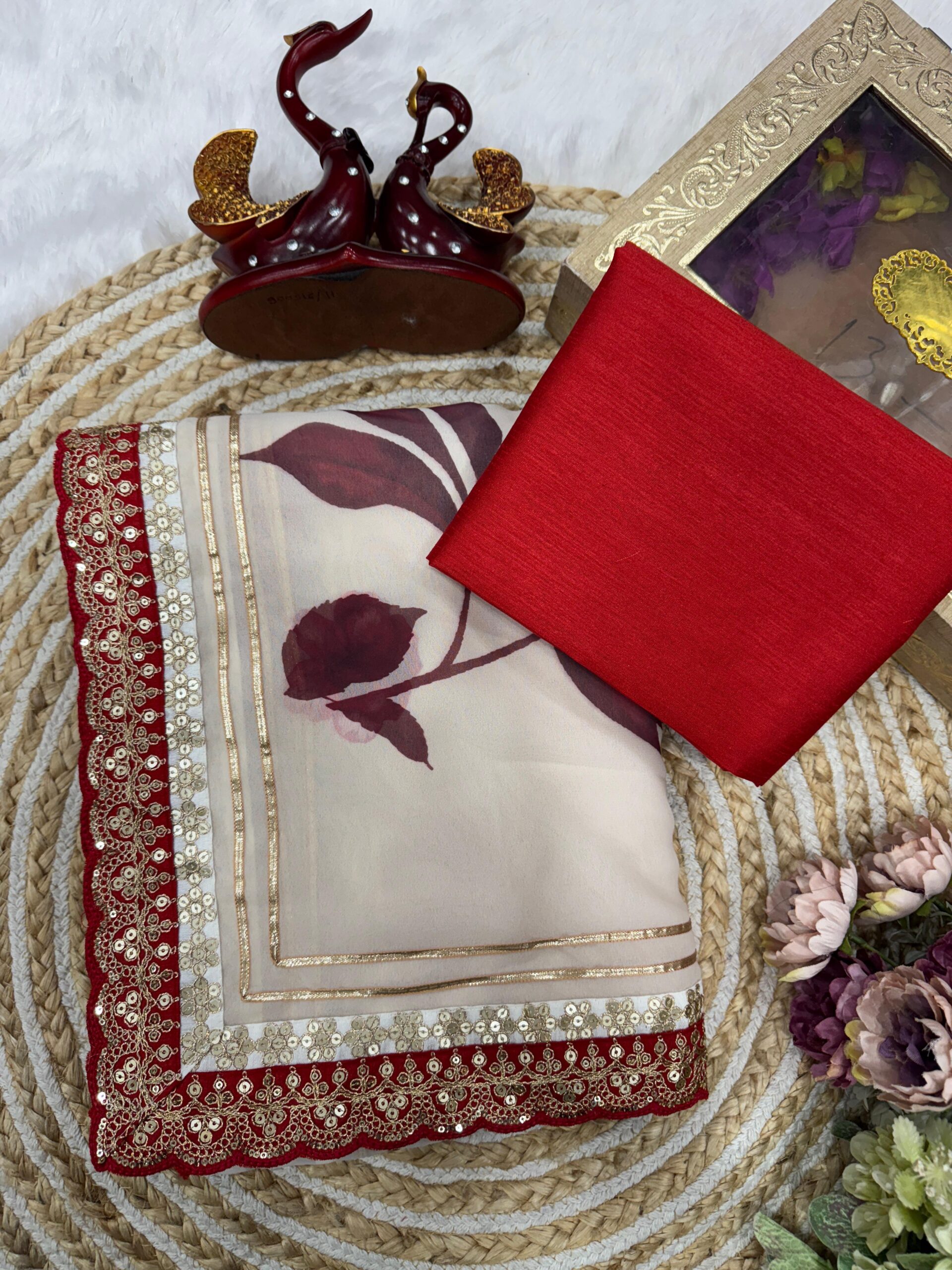 Soft Georgette Floral Printed Saree with Gota Patti Lace Border – NC-5551 - Image 5