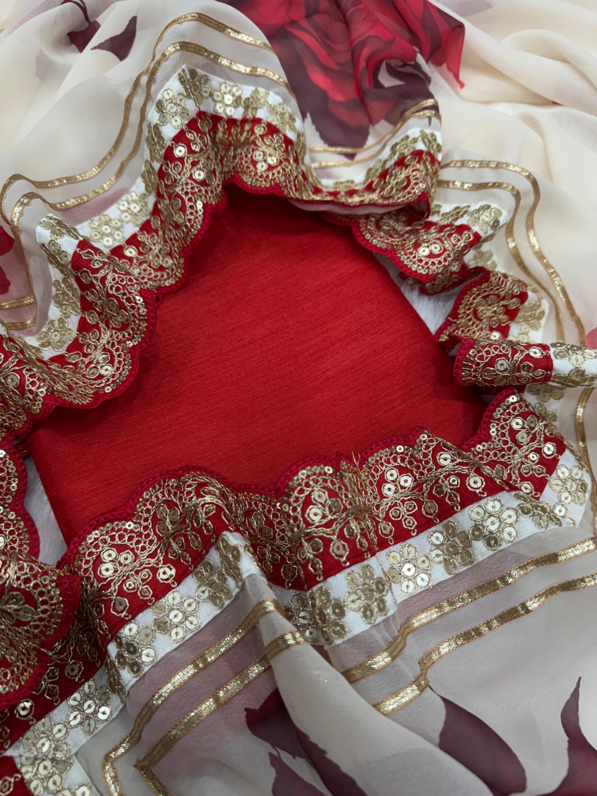 Soft Georgette Floral Printed Saree with Gota Patti Lace Border – NC-5551 - Image 2